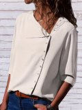 Shift Long Sleeve Casual Solid Buttoned Blouse