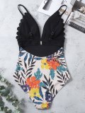 Color Block Open Back One-Piece Swimwear