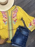Boho Long Sleeve Cotton-Blend Floral Shirts & Tops