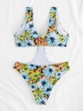 Floral Print Plunging O Ring Cut Out Swimsuit