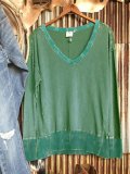 Green Long Sleeve V Neck Cotton-Blend Sweatshirt