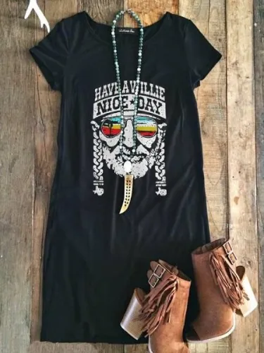 Black Crew Neck Short Sleeve Casual Shift Dresses