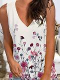 Casual V Neck Cotton-Blend Floral-Print Shirts & Tops