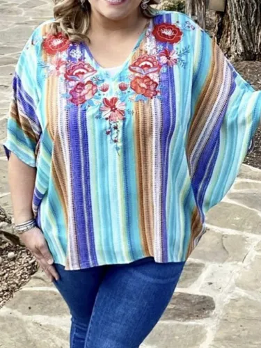 Boho Shift Floral Cotton-Blend Shirts & Tops