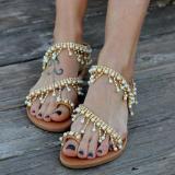 Women Plus Size Imitation Pearls Sandals Casual Slip-On Sandals