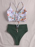 Floral Print Cinched Side Backless Bikini