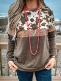 Brown Crew Neck Long Sleeve Cocoon Shirts & Tops