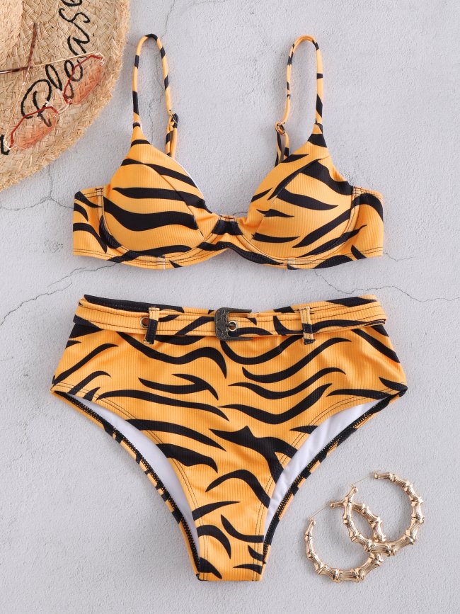 Tiger Print Buckle Bikini