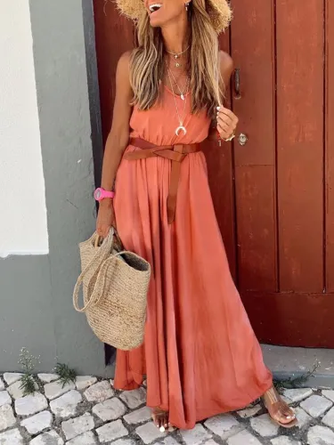 Casual Retro Holiday Strapless V-Neck Long Dress