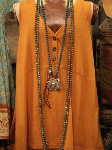 Brown Jersey V Neck Shift Vintage Shirts & Tops