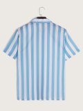 Men's Navy Stripe Button Short Sleeve Shirt