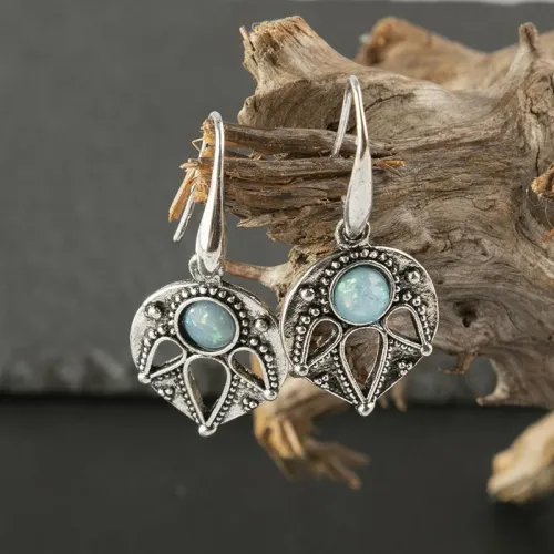 Hollow Leaves Moonstone Vintage Earrings