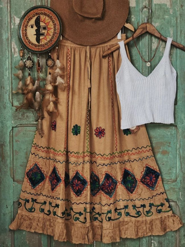 Boho Beach Vintage A-Line Floral-Print Skirts