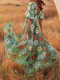 Lightgreen V Neck Printed Boho Patchwork Dresses