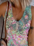 Crew Neck Sleeveless Cotton-Blend Floral Shirts & Tops