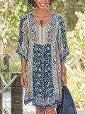 Half Sleeve Casual Cotton-Blend V Neck Dresses