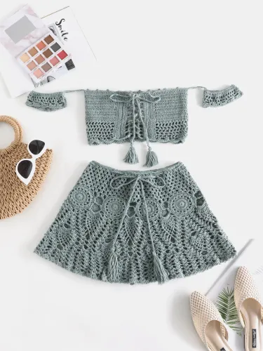 Solid Knit Lace-up Bikini