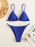 Ruffle Hem Solid Thong Bikini