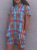Crew Neck Short Sleeve Geometric Printed Dresses