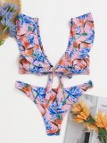 Frilled Tie Floral Print Bikini