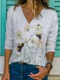 Casual Jersey Floral-Print Long Sleeve Shirts & Tops