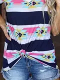 Deep Blue Shift Jersey V Neck Casual Shirts & Tops
