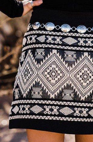 Black Casual Geometric Cotton-Blend Skirts