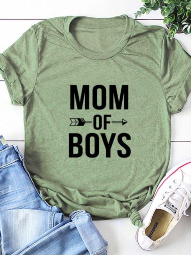 Cotton-Blend Crew Neck Short Sleeve Letter Shirts & Tops