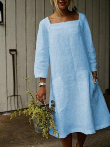 Casual Solid Long Sleeve Pockets Dresses