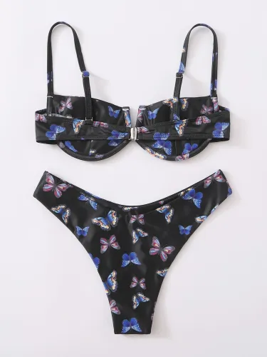 Butterfly Print Notched Underwire Bikini