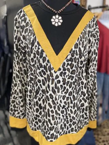 Leopard Floral-Print Long Sleeve Shirts & Tops