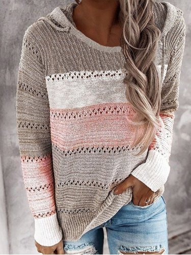 Color-Block Long Sleeve Casual Sweater