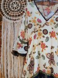 Floral Printed V Neck Short Sleeve Shirts & Tops