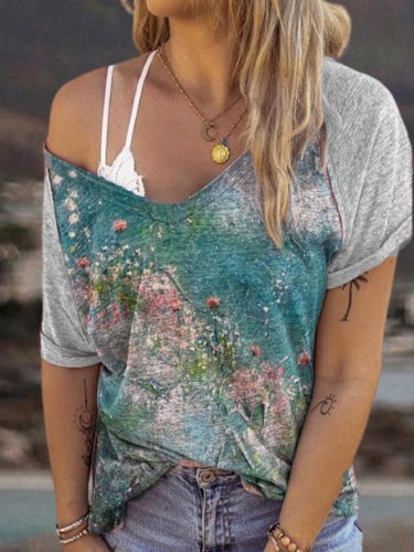 Shift Cotton-Blend Short Sleeve Floral Shirts & Tops