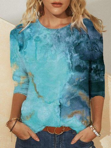 Printed Long Sleeve Crew Neck Casual Shirts & Tops