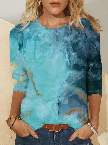 Printed Long Sleeve Crew Neck Casual Shirts & Tops