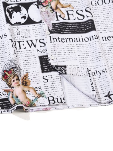Men's Street News & Angel Print Button Shirt