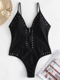 Triangle Pattern Zip Front One-Piece Swimsuit