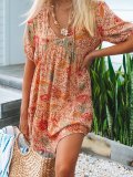 Orange Red Short Sleeve Boho Dresses