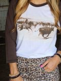 Crew Neck Animal Vintage Printed Shirts & Tops