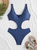 Solid Side Cut Out One-Piece Swimsuit