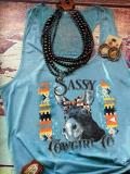 Blue Cotton Crew Neck Short Sleeve Vintage Shirts & Tops