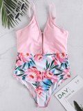 Floral Plunging Collar One-Piece Swimsuit