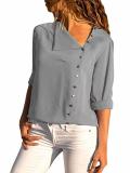 Shift Long Sleeve Casual Solid Buttoned Blouse