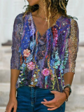 Printed Vintage Abstract Cotton-Blend Shirts & Tops