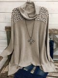 Cotton-Blend Long Sleeve Leopard Shirts & Tops