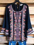Crew Neck 3/4 Sleeve Floral Shift Shirts & Tops