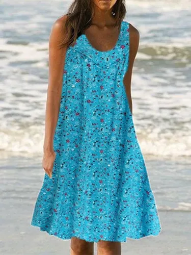 Plus Size Floral Print Beach Women Summer Midi Dresses