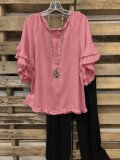 Retro Layered Brushed Round Neck Top