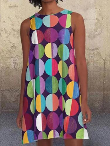 Polka Dots Crew Neck A-line Print Dresses